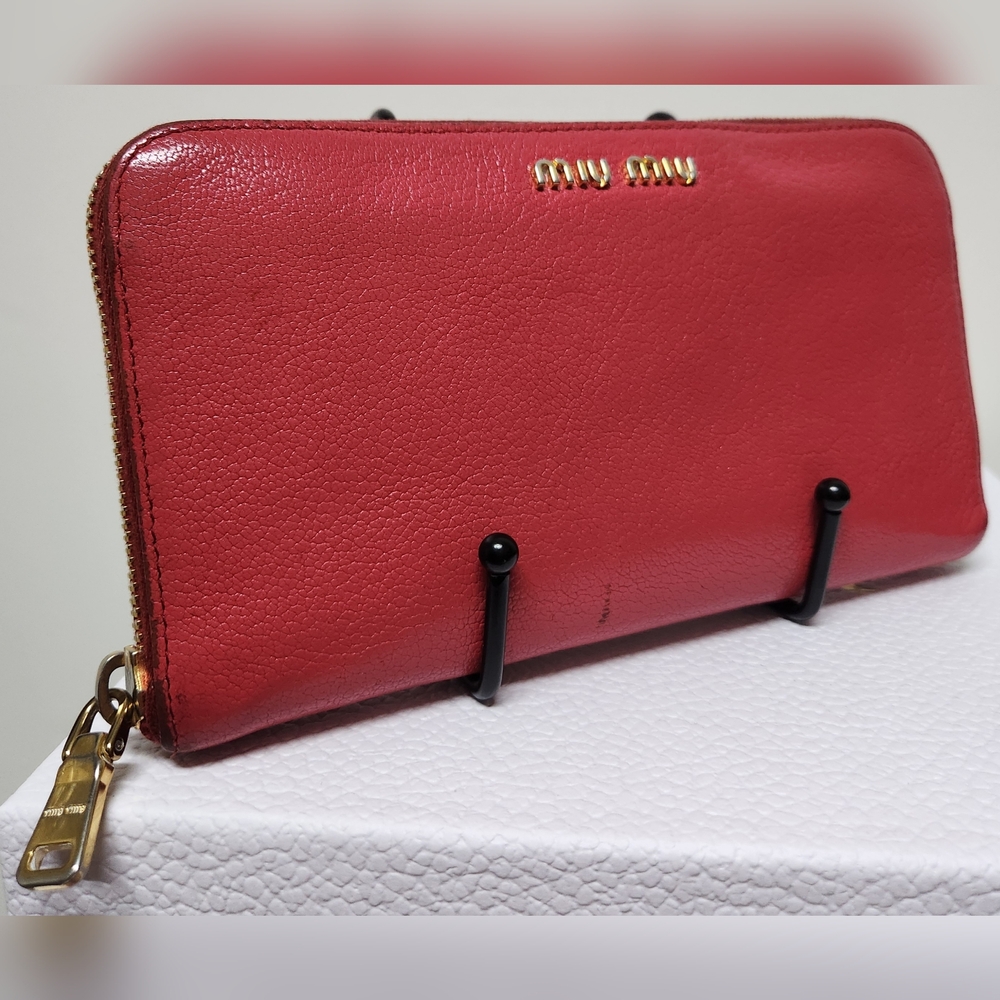 MIU MIU Fragola Madras Leather Zip Around Wallet with COA 197A Full Inclusion